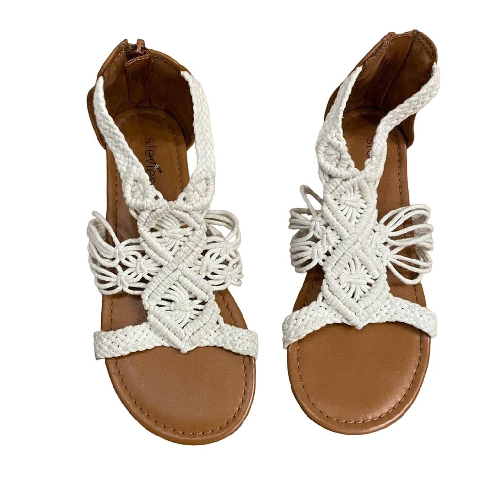 Stevies Girl's Sz 2 Crochet Sandals White Macrame Braided Flats Shoes